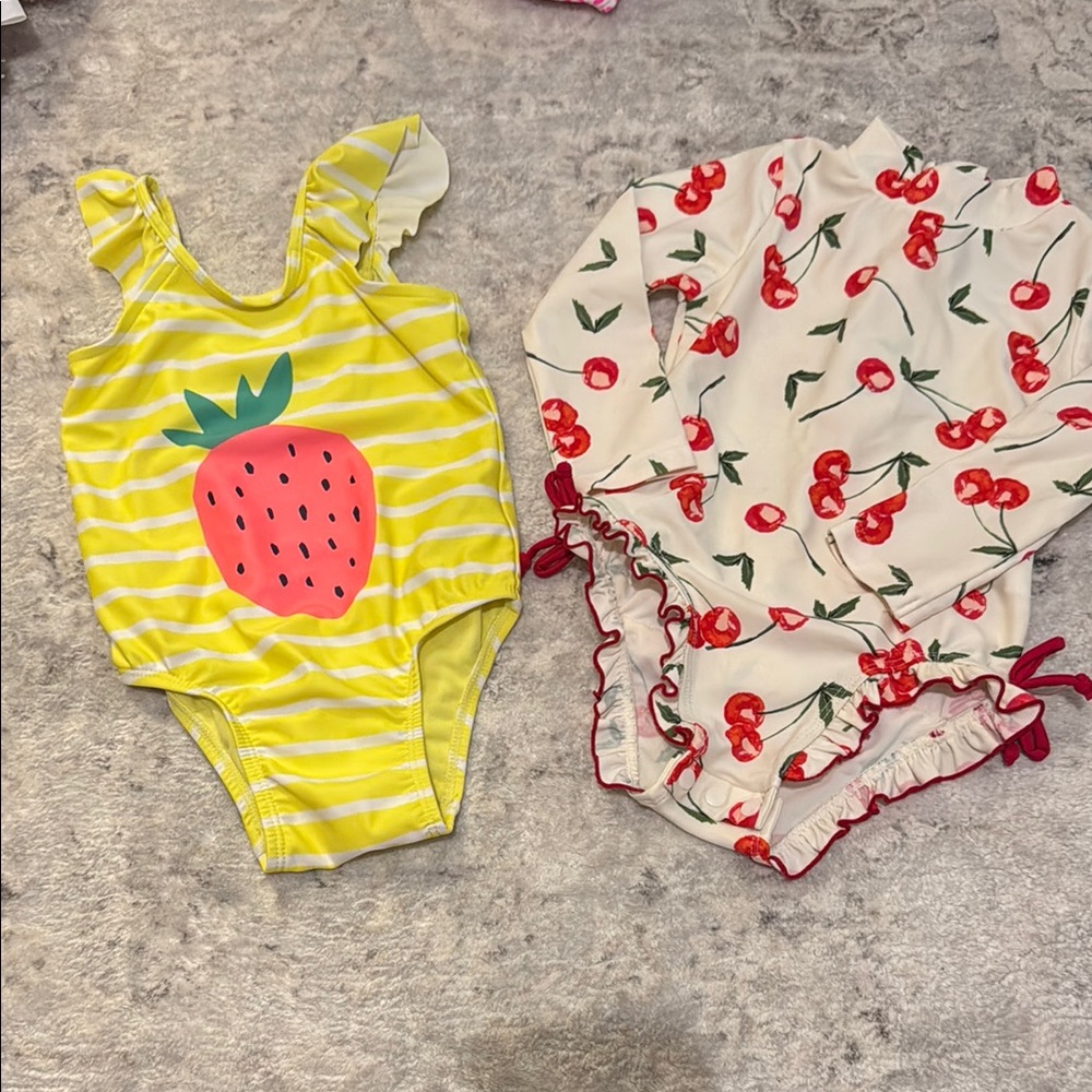 Vibrant Yellow and Cherry themed Bodysuit One Piece swimsuits.